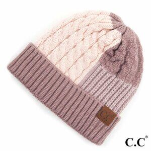C.C Exclusive Patchwork Beanie Light Pink, Neutral & Purple Tones